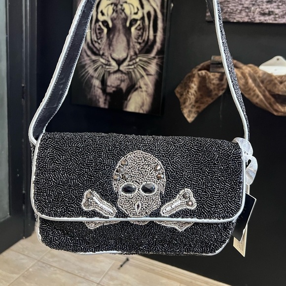 ☠️🖤MADE IN INDIA VIRAL Skull Beaded Shoulder Bag🖤☠️NWT - Picture 13 of 15